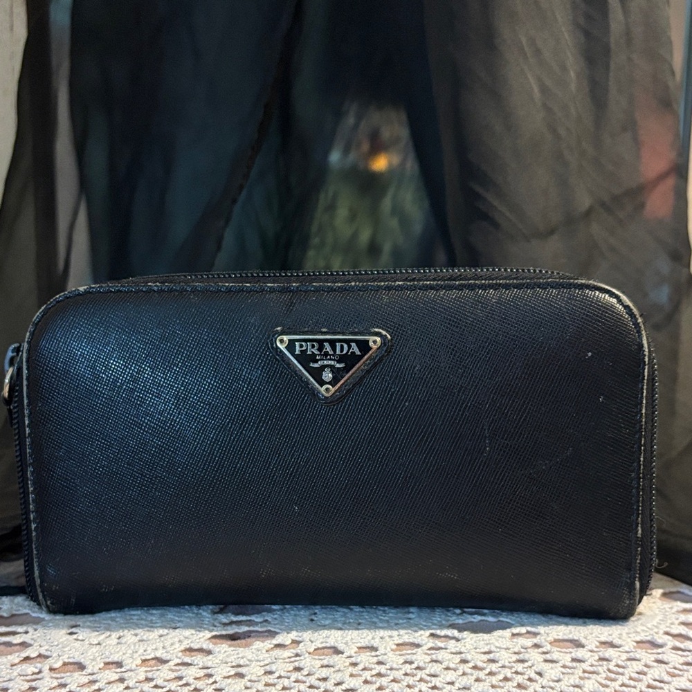 Prada Black Saffiano Leather Zip Wallet